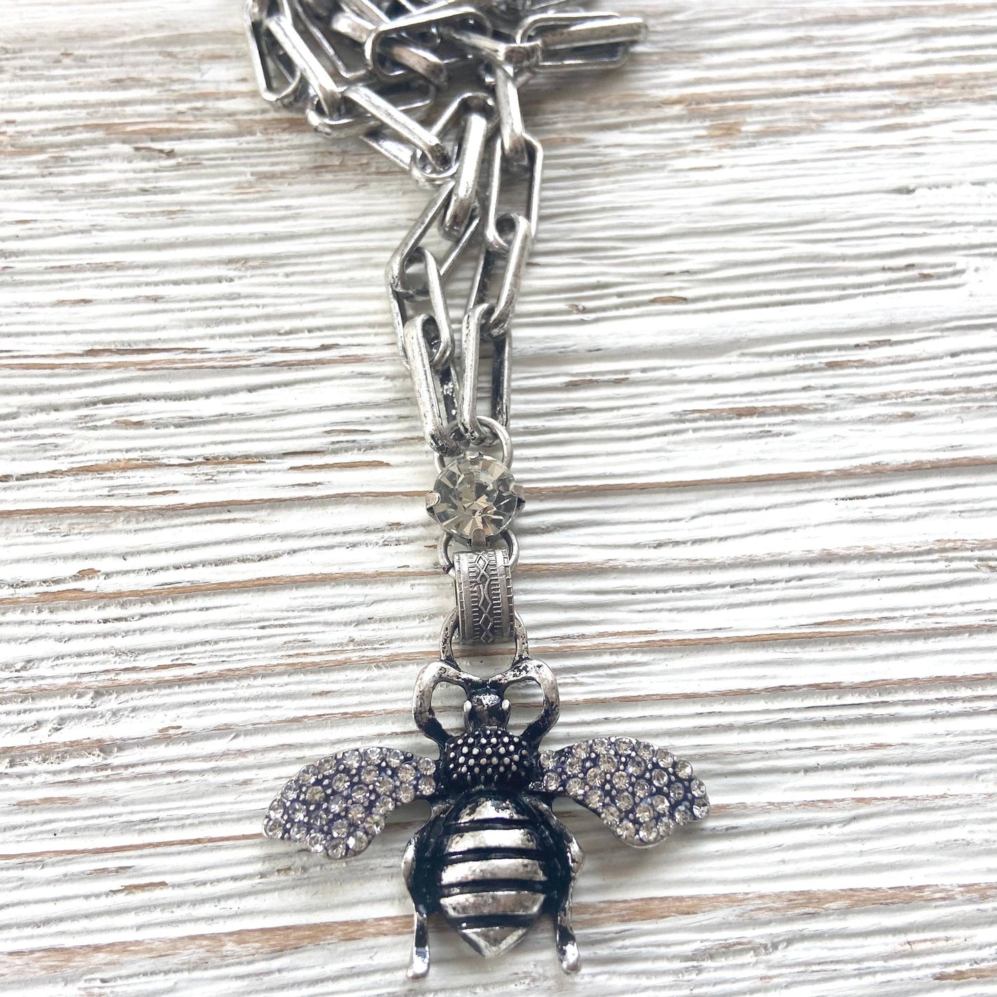 Bee silver crystal necklace