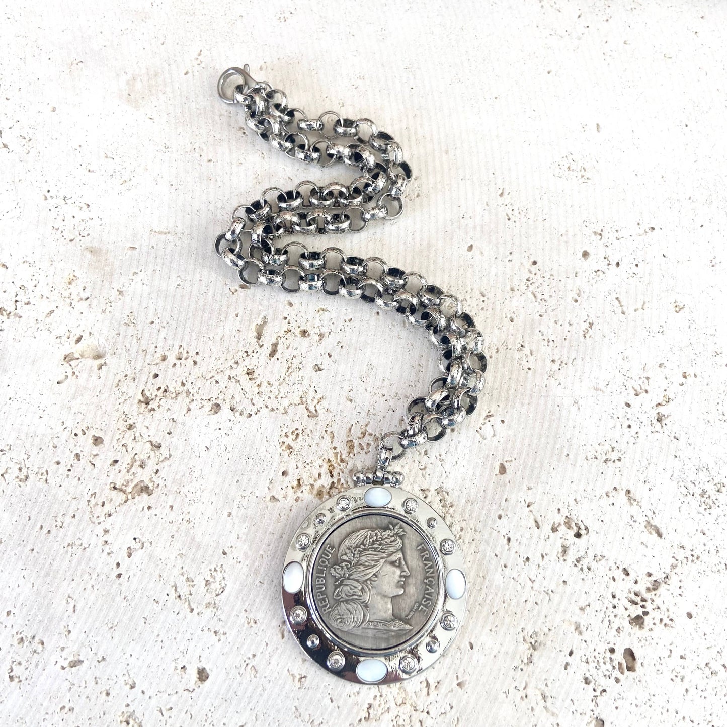 French coin necklace medallion jewelry