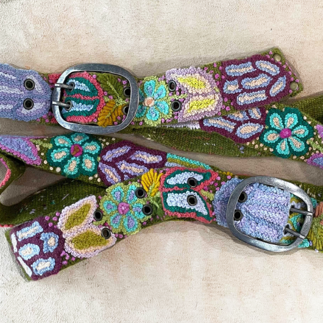 Folklorica Floral Embroidered Wool Belt, Olive