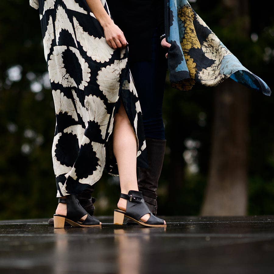 Block print dress Black Silky luxurious soft long - Sunset