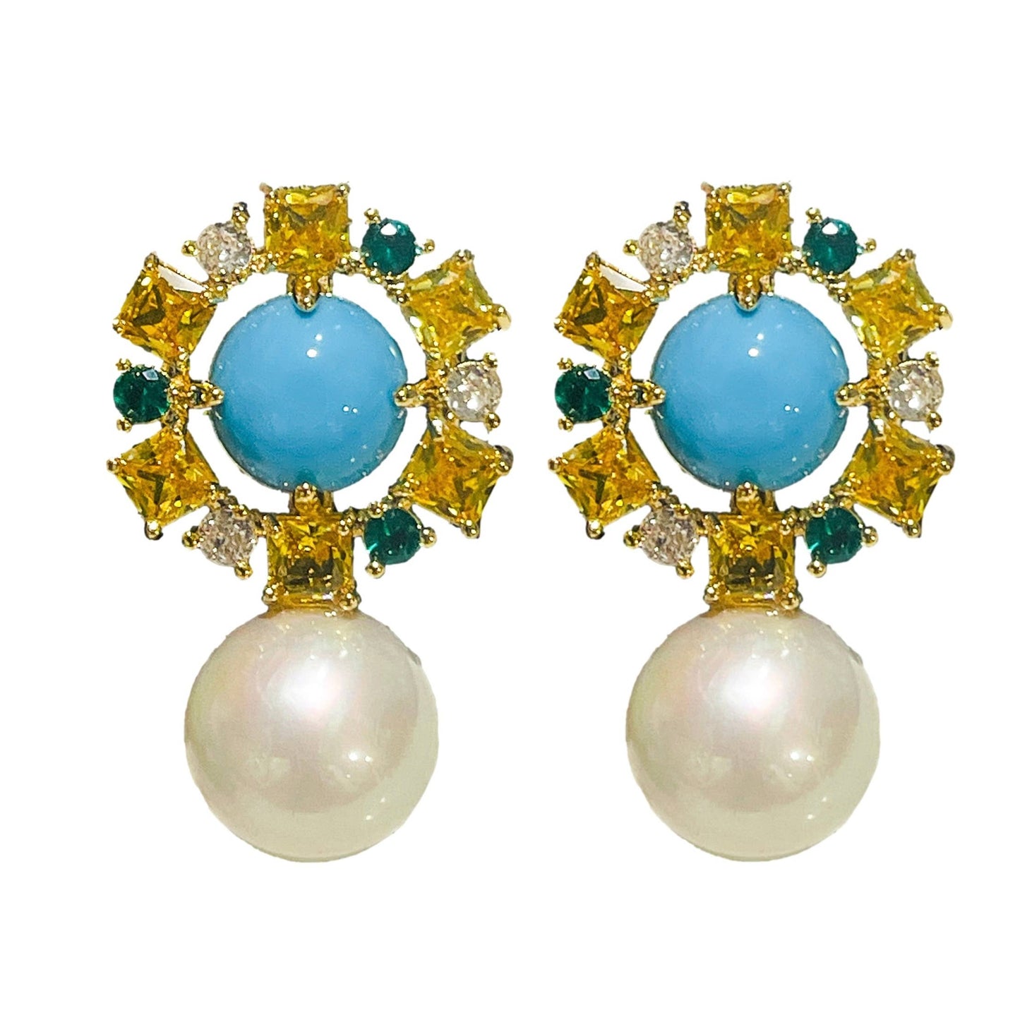 Palm Beach Glam Vintage Pearl and Turquoise Earrings