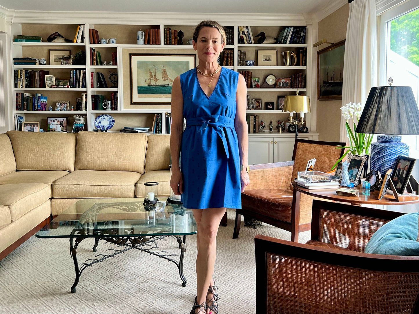 Royal Blue Staghorn Sleeveless Shift Dress