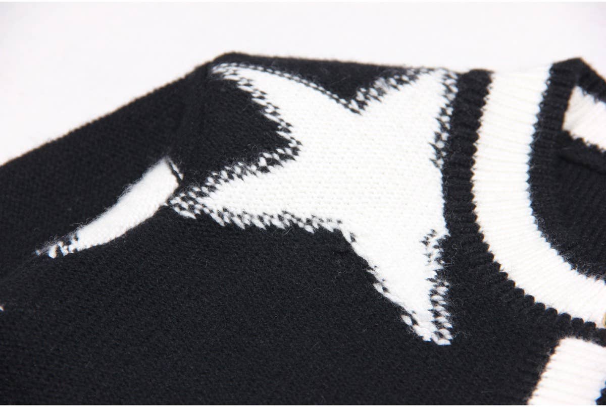 Cozy Star-Patterned Knit Cardigan Jacket