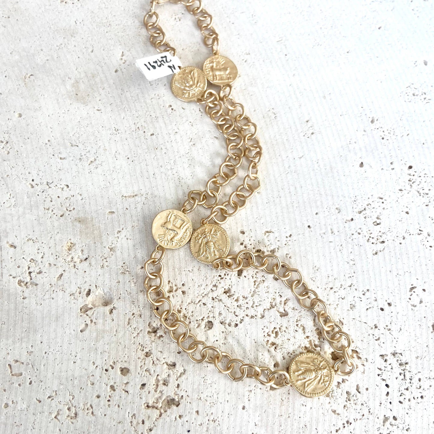 Layering coin necklace bee horse jewelry