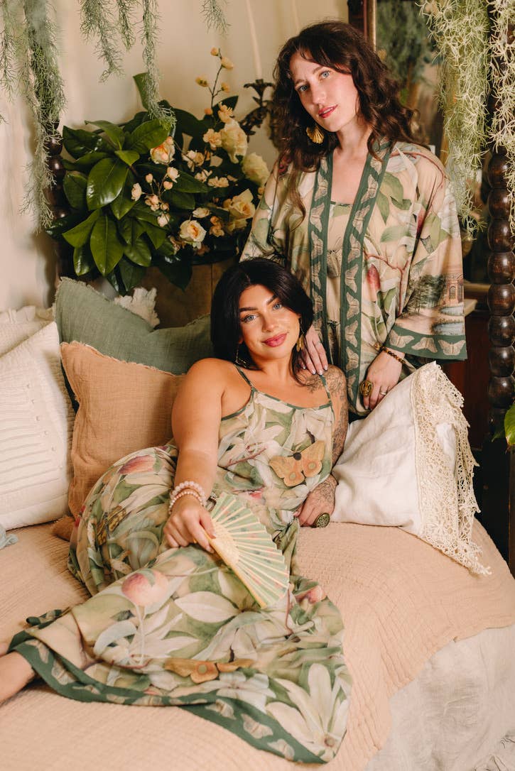 Fleur De Soleil Bohéme Long Maxi Slip Dress w/ Florals