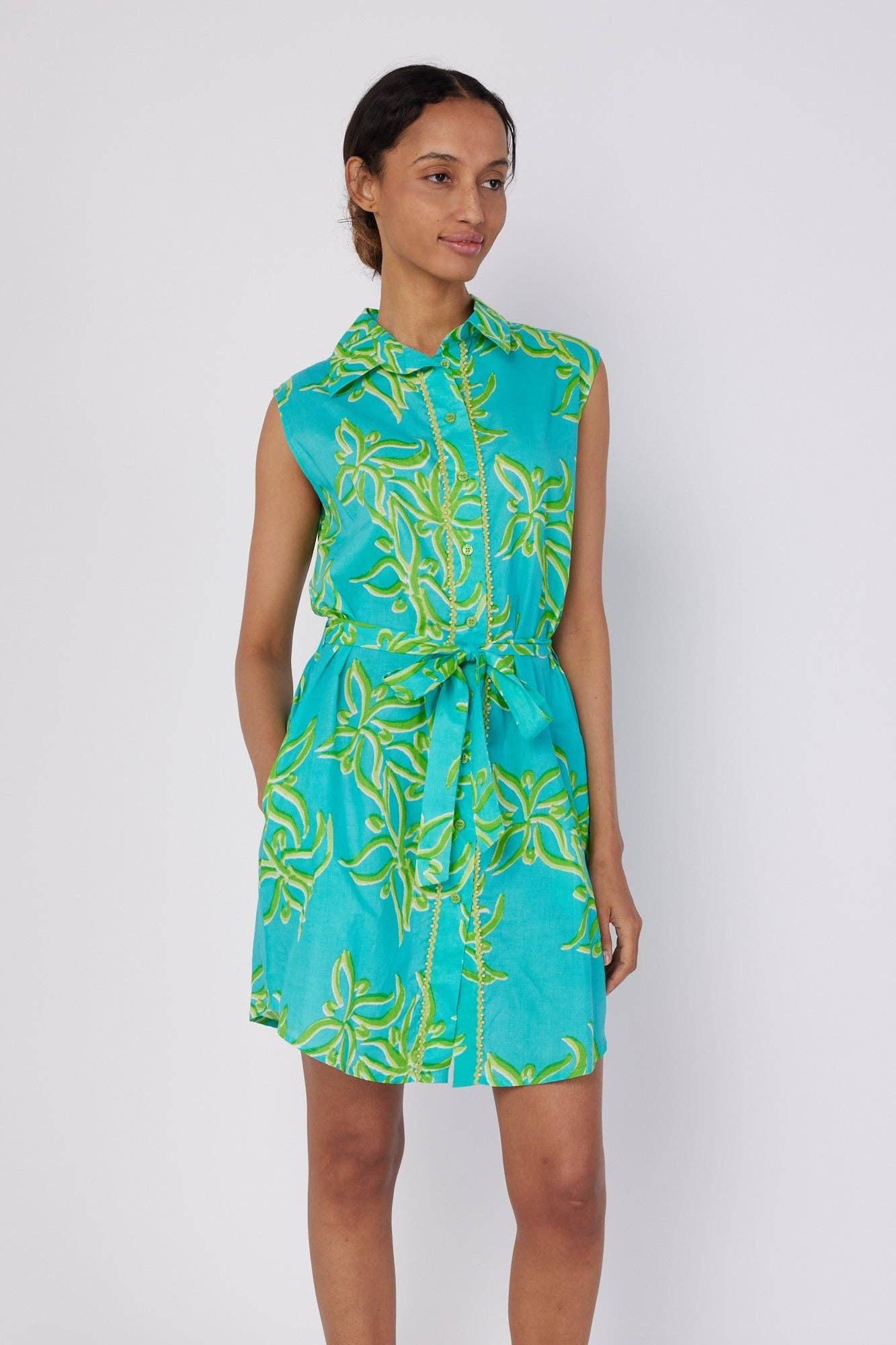Carlotta Blue Green Resort Wear Summer Shirt Dress