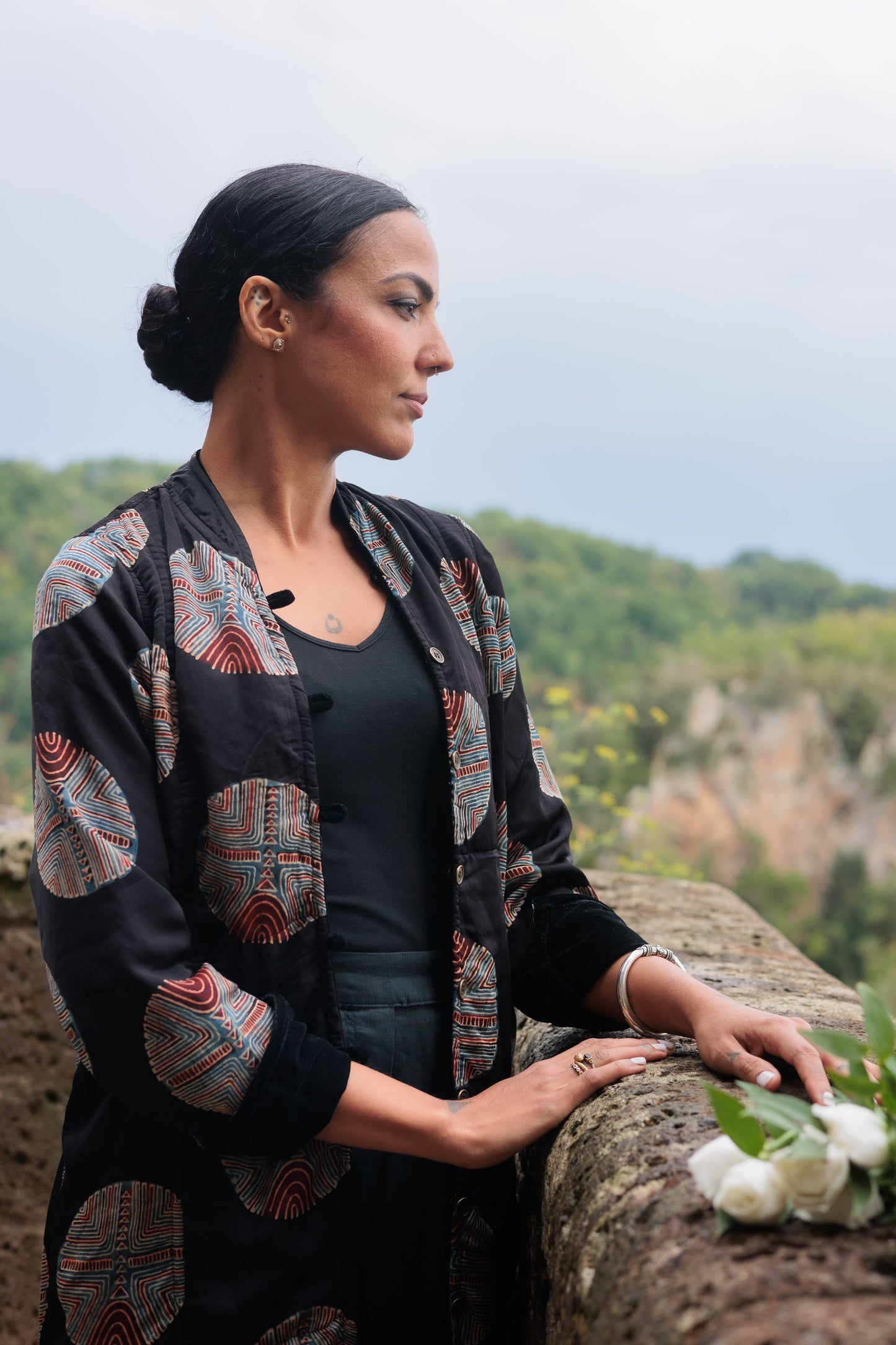Silk and Velvet Reversible Coat ~ Black