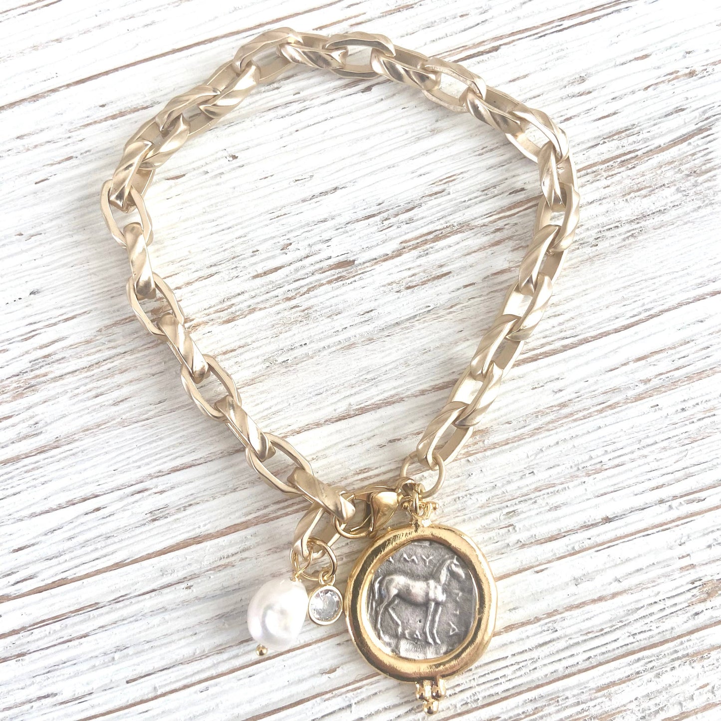 Chunky coin anklet horse Greek vintage style resort jewelry