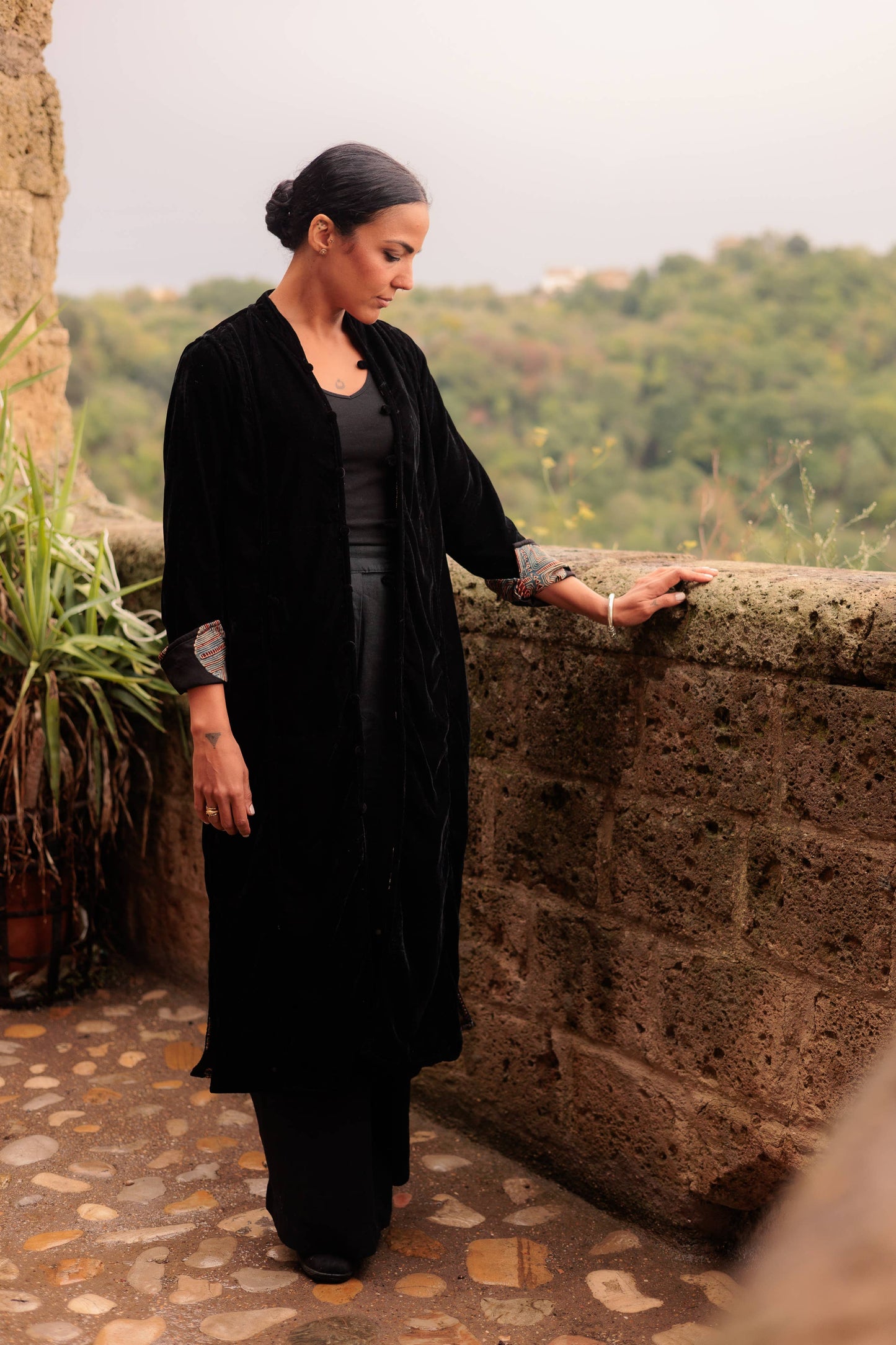 Silk and Velvet Reversible Coat ~ Black