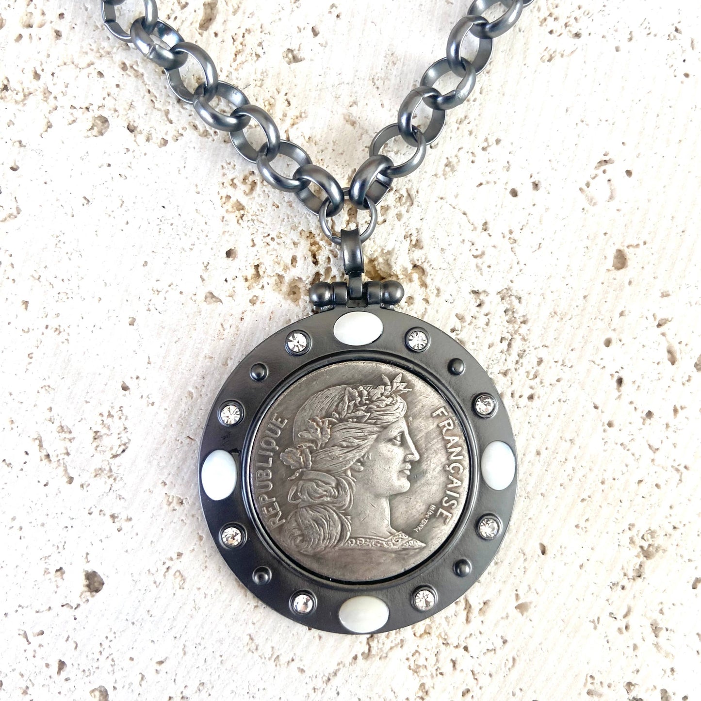 French coin necklace medallion jewelry