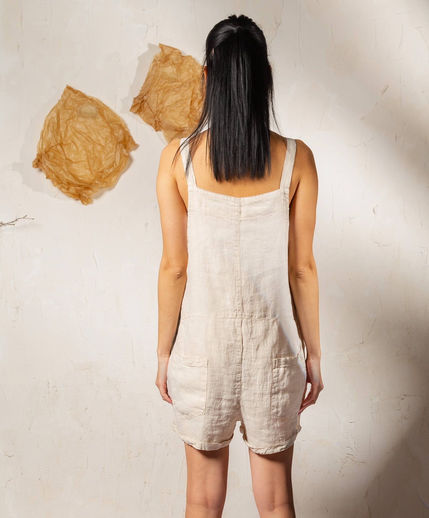 100% Organic Linen Beige Romper