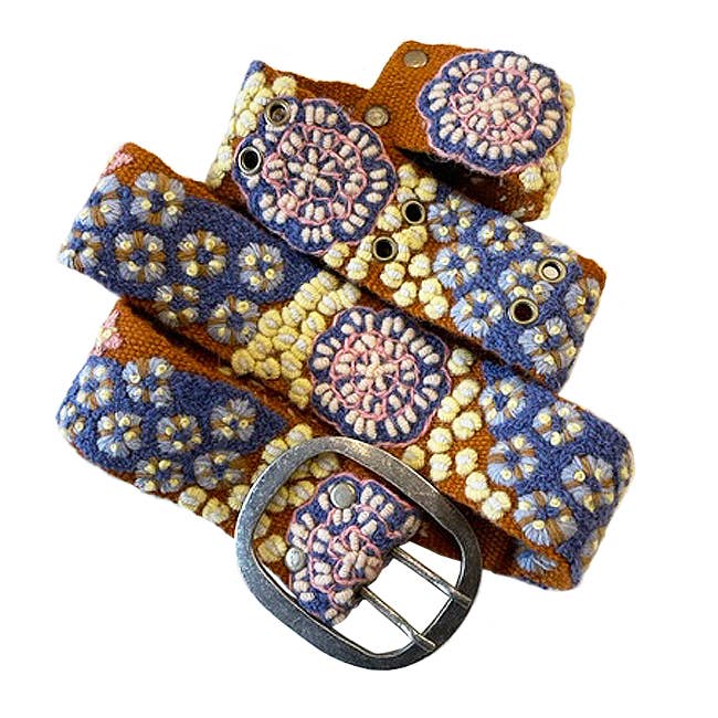 Blue Skies Floral Embroidered Wool Belt