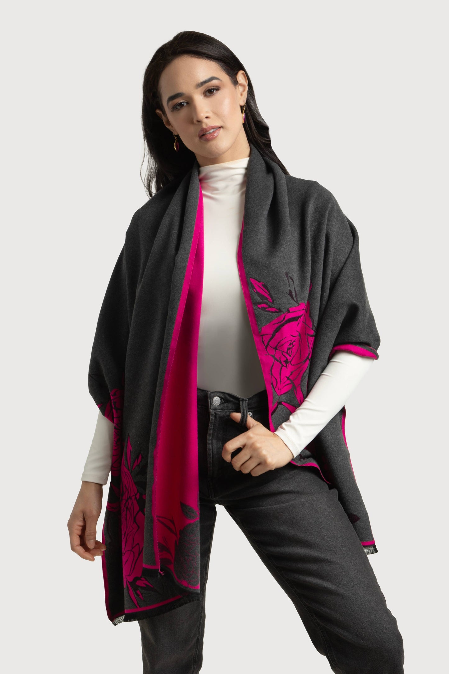 Fiore Reversible Rose Pattern Scarf