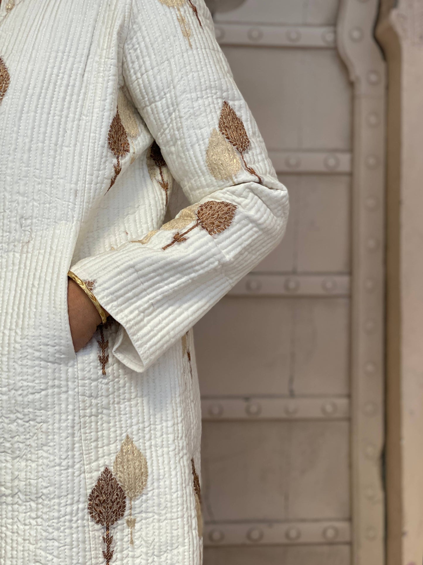 Long Quilted Daya Coat ~ White Silk
