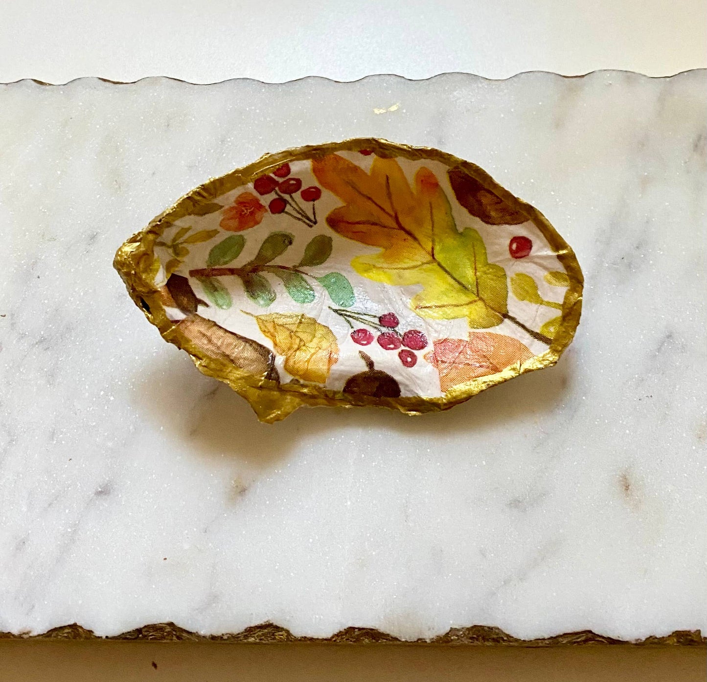 Fall Leaves Oyster Shell Jewelry Dish