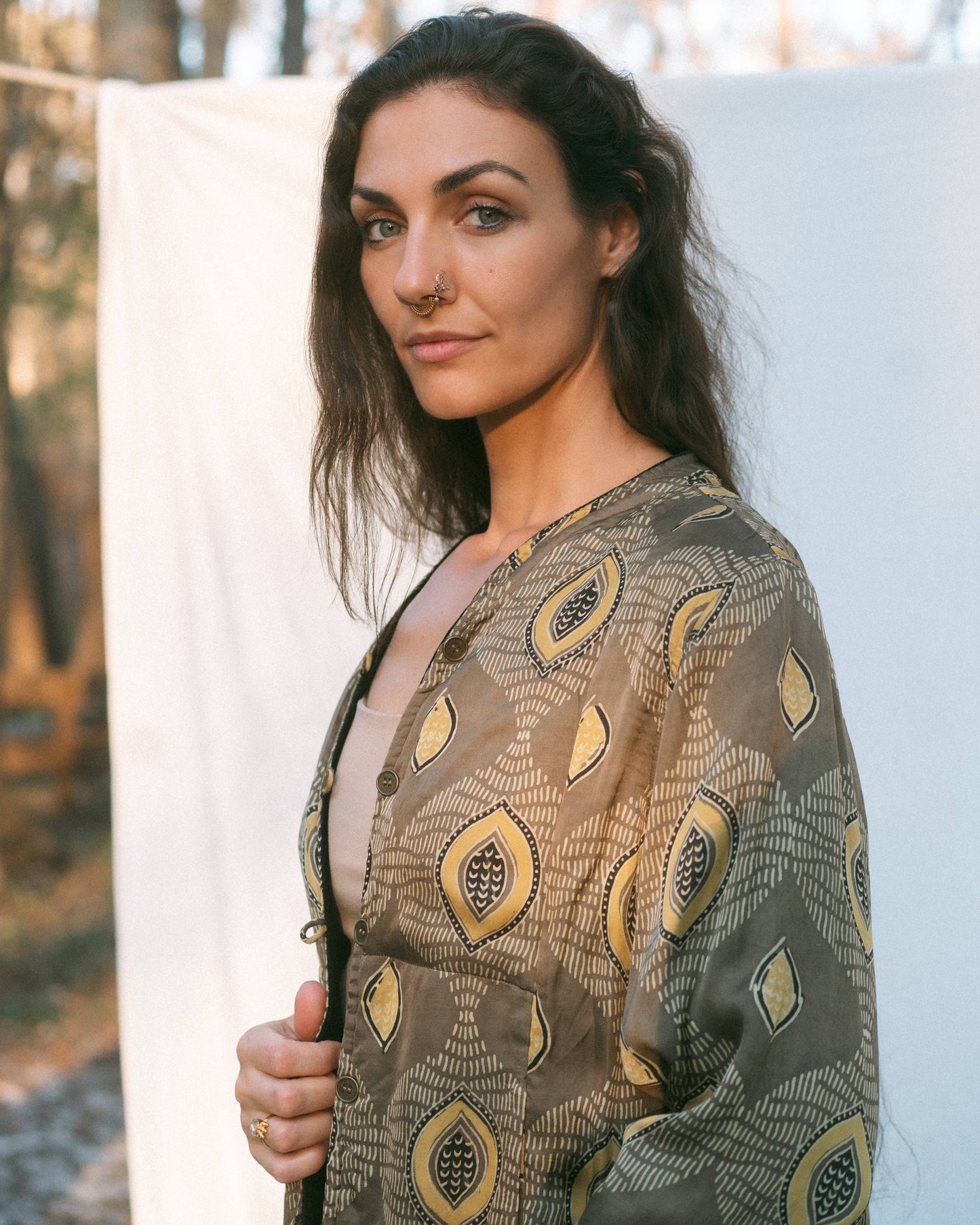 Silk and Velvet Reversible Coat ~ Gold