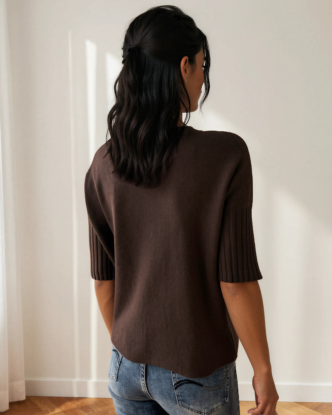 Raya High Neck Sweater | Short Sleeve Knit Top
