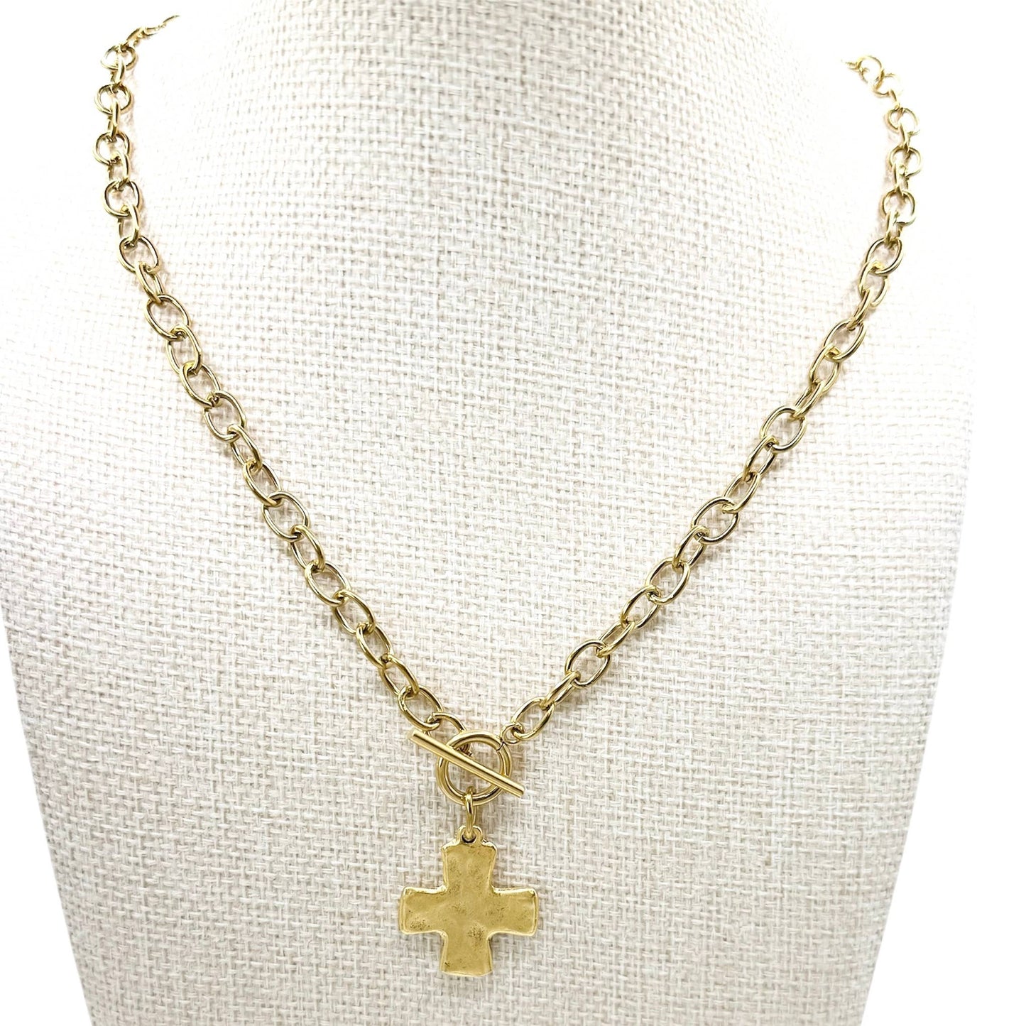 Gold toggle cross necklace