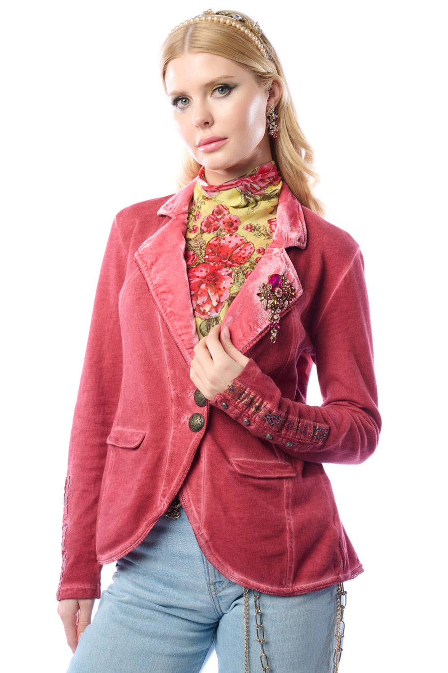 Colonel Red Velvet Jacket | Pinstripe Blazer | French Terry