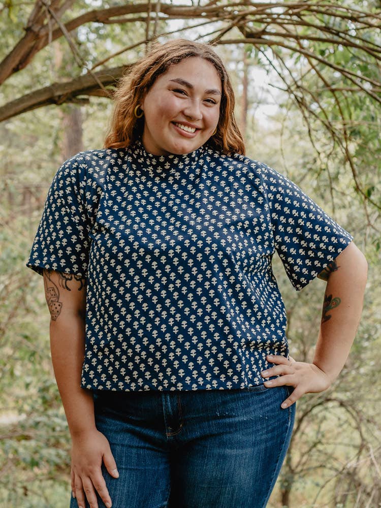 Eve Plus Size Top Micro Floral Navy