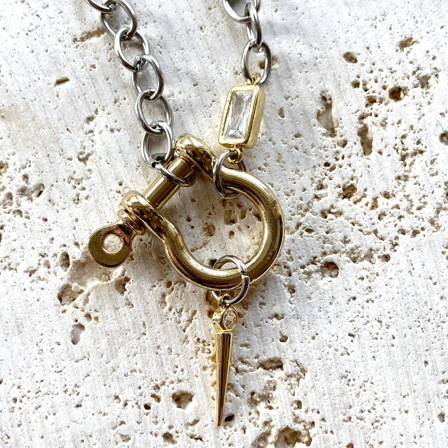 Shackle necklace mixed metal jewelry charm holder