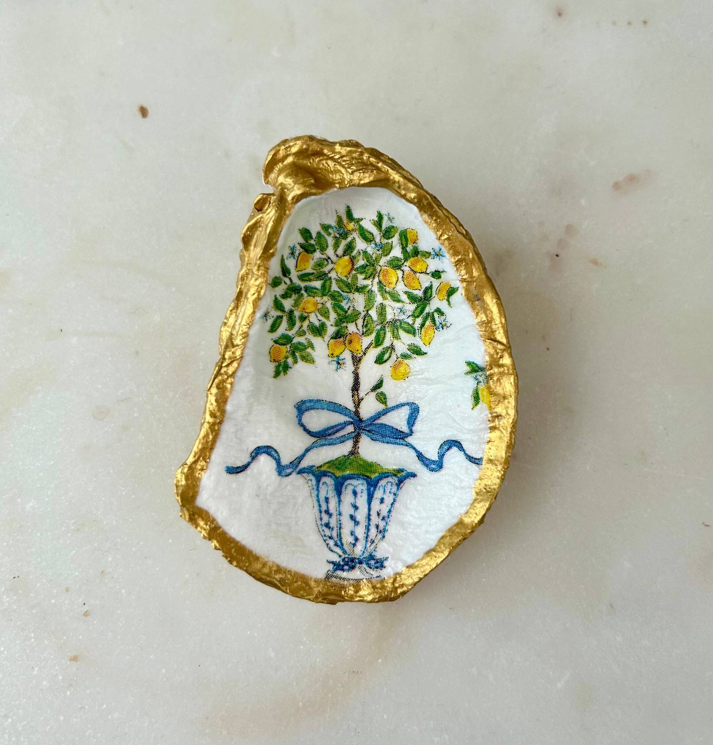 Lemon Tree Topiary Oyster Shell Jewelry Dish