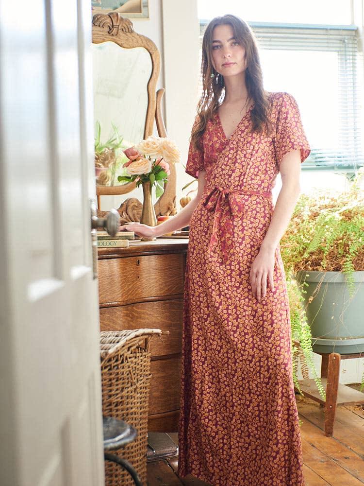 Wrap Maxi Dress Berry Poppy Mix