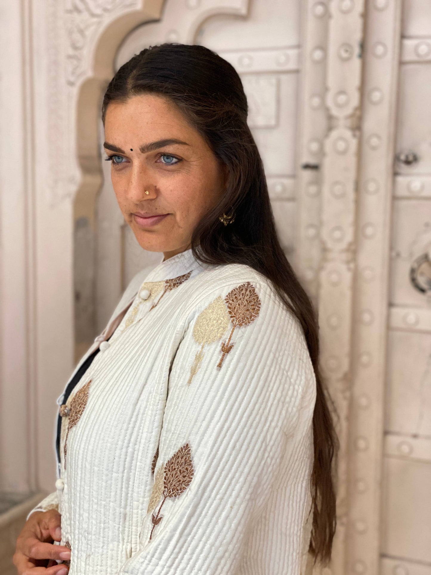 Long Quilted Daya Coat ~ White Silk