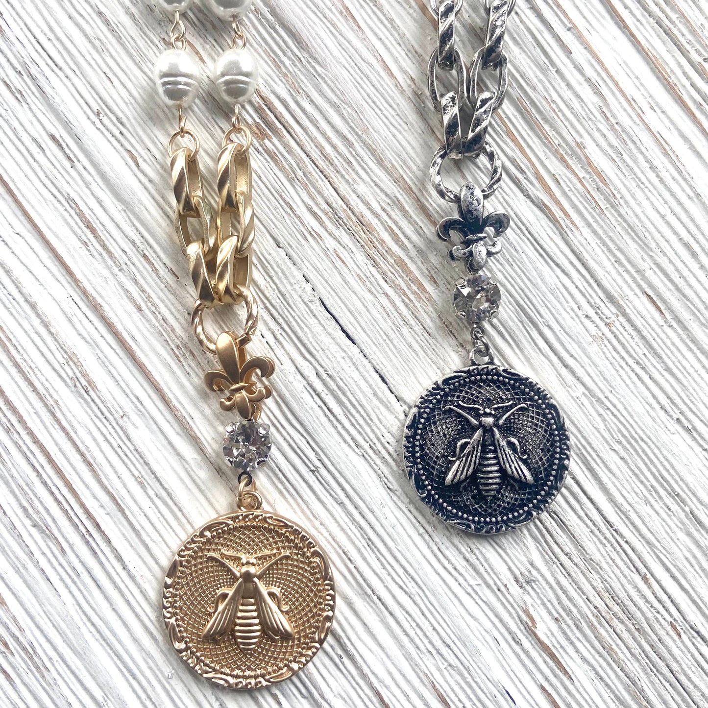 French bee coin necklace modern vintage jewelry boutique