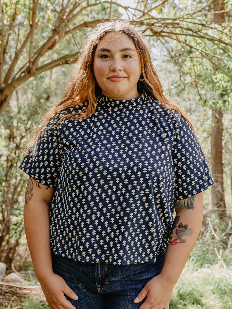 Eve Plus Size Top Micro Floral Navy