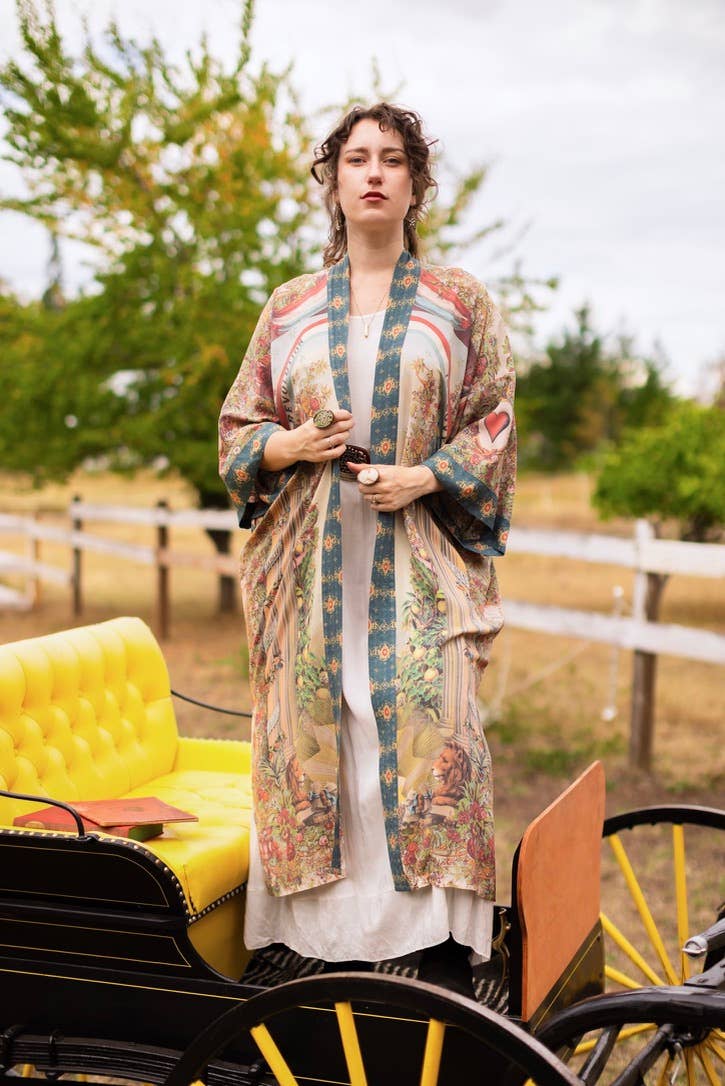 Love Revolution Opera Duster Kimono Robe w/ horse & florals