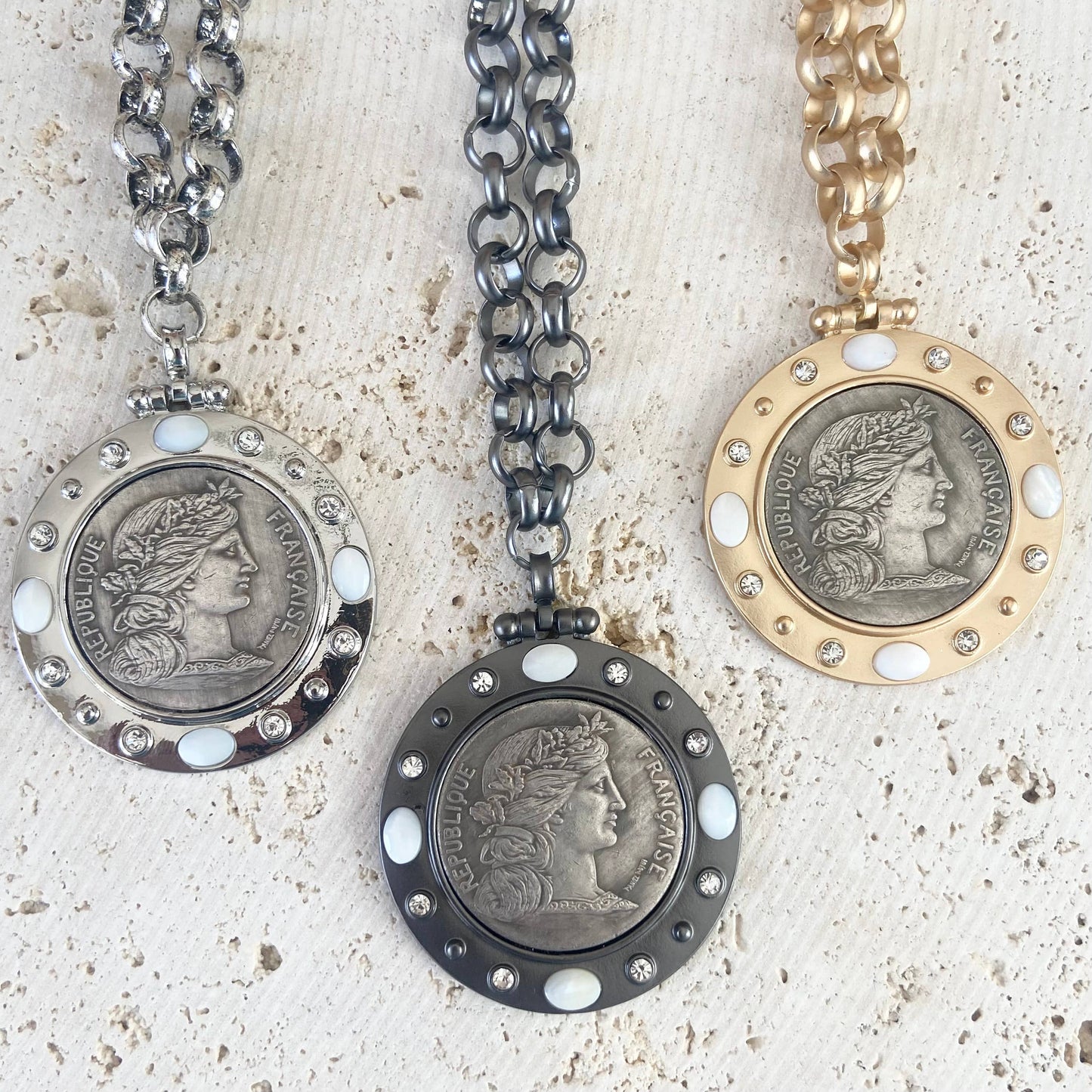 French coin necklace medallion jewelry