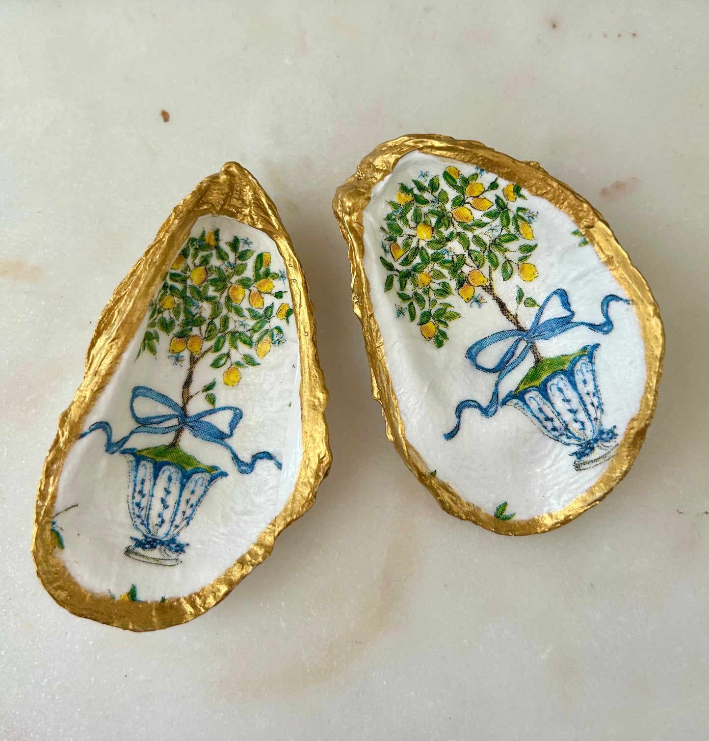 Lemon Tree Topiary Oyster Shell Jewelry Dish