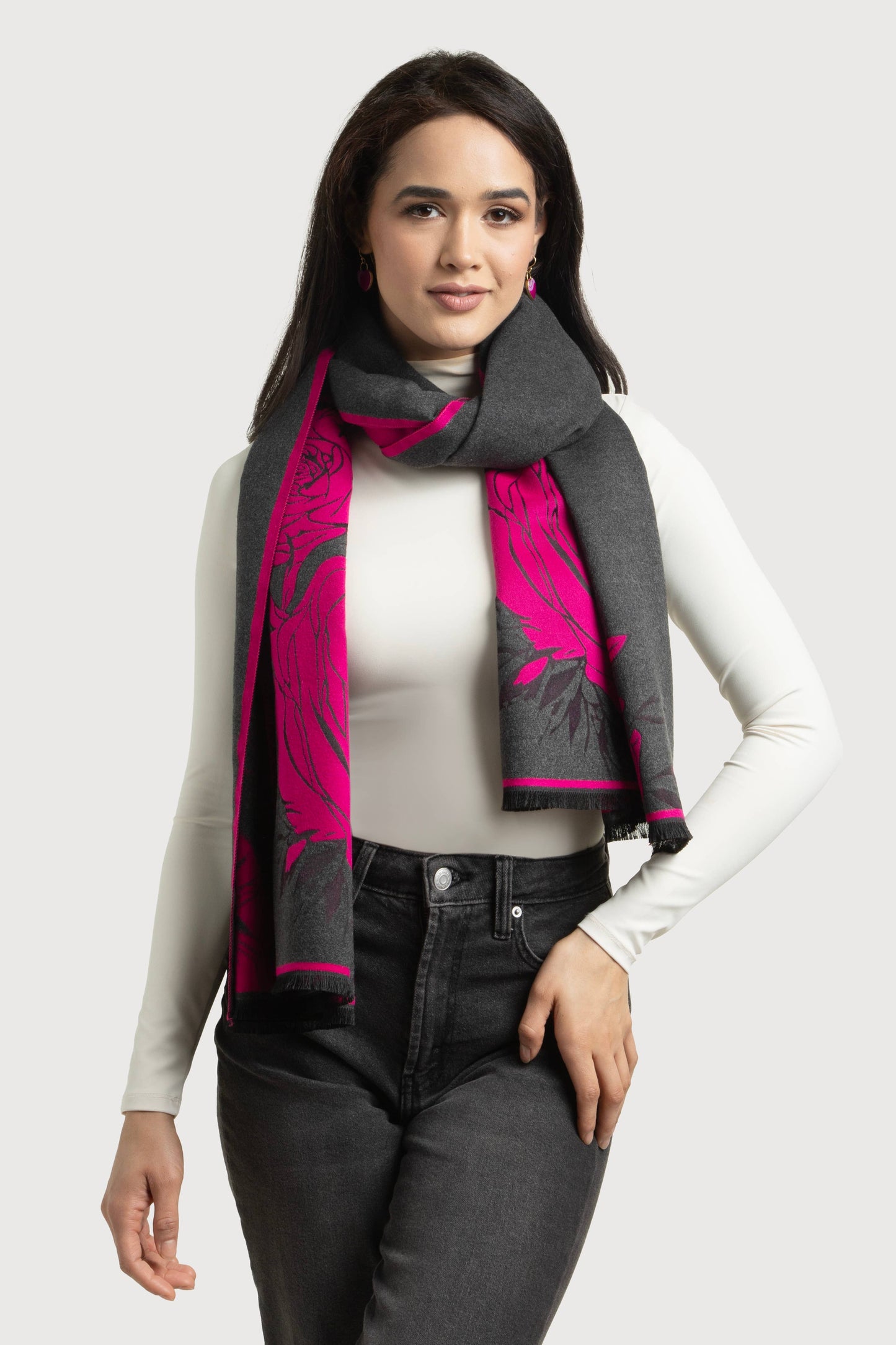 Fiore Reversible Rose Pattern Scarf