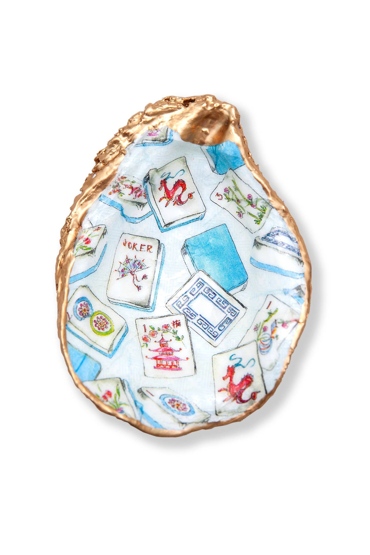 Mahjong Decoupaged Oyster Shell Decor