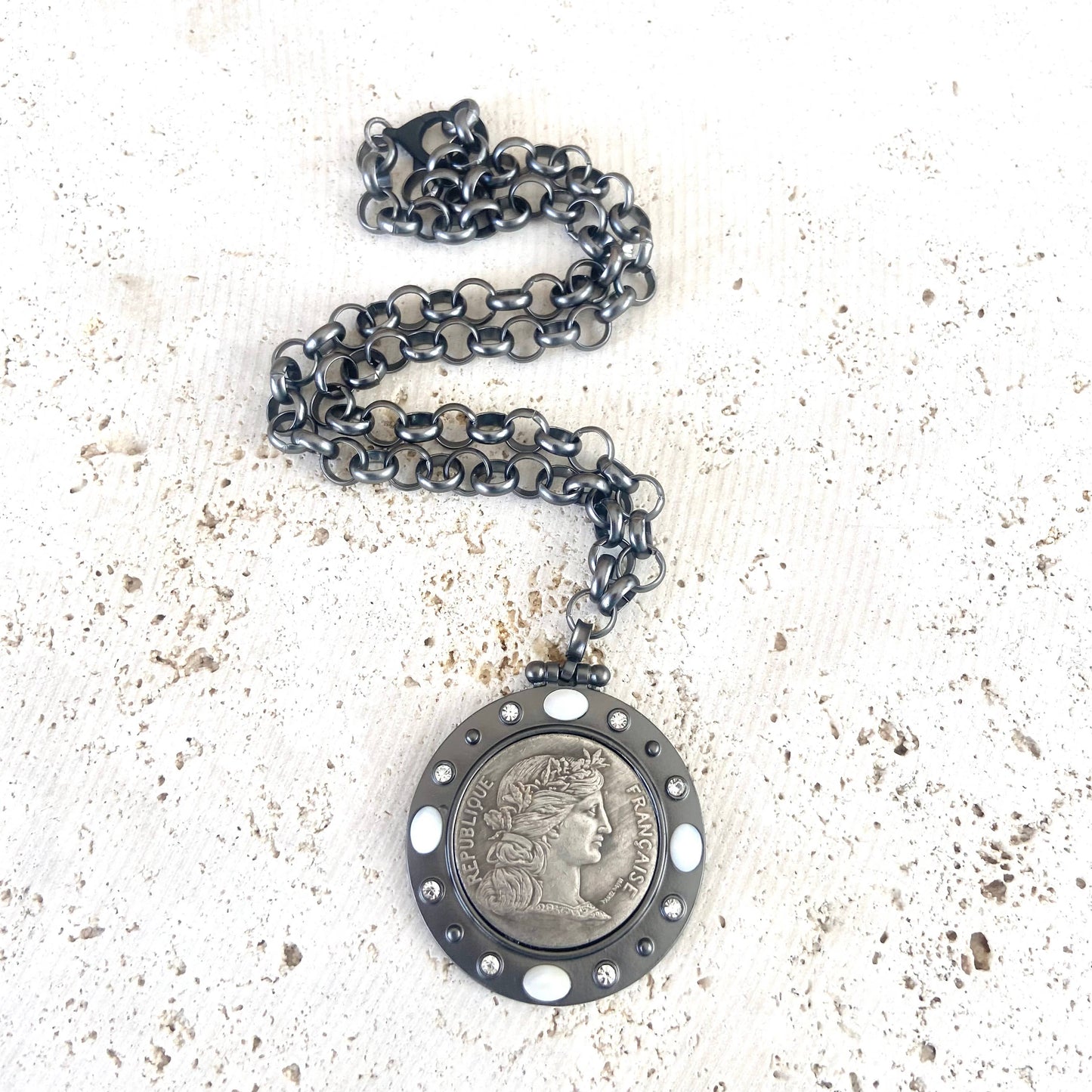 French coin necklace medallion jewelry