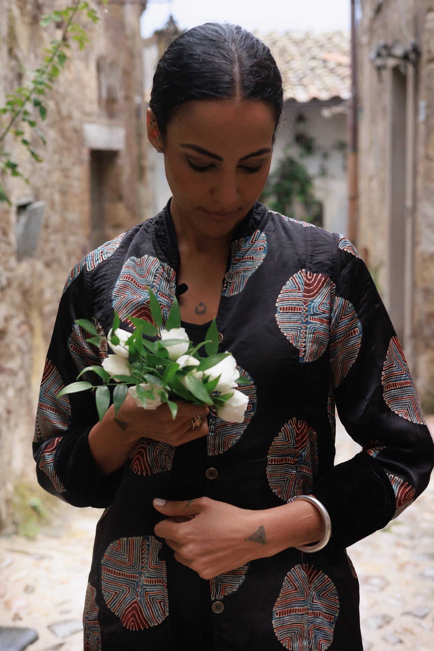 Silk and Velvet Reversible Coat ~ Black