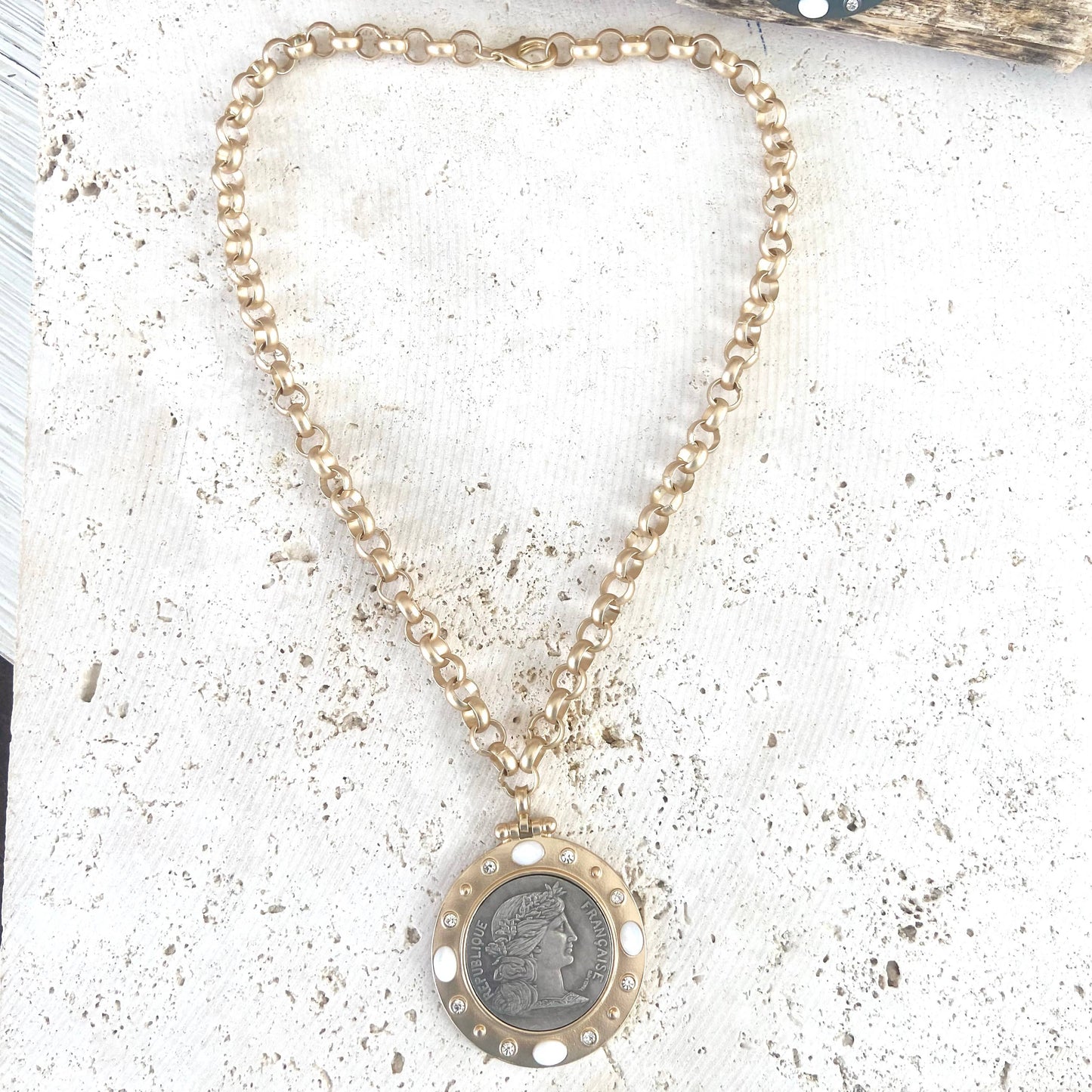 French coin necklace medallion jewelry