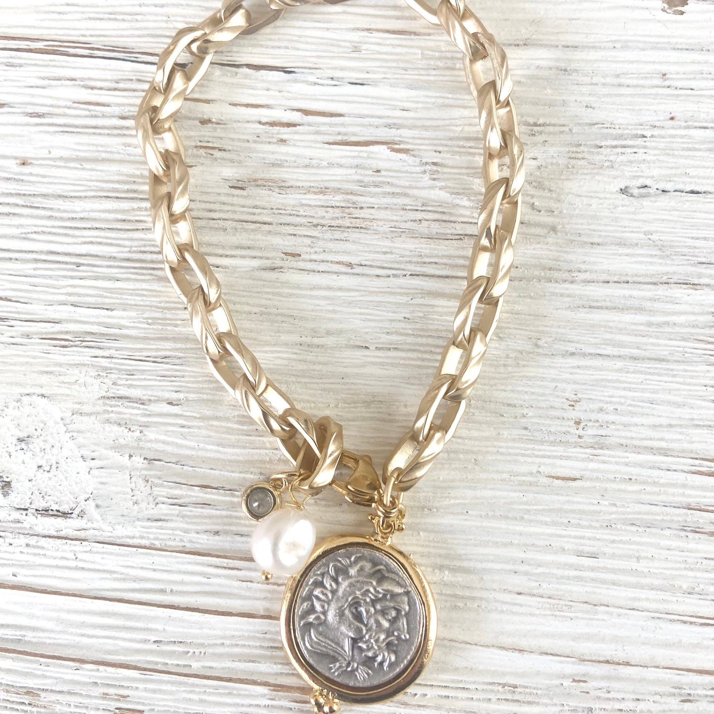 Chunky coin anklet horse Greek vintage style resort jewelry