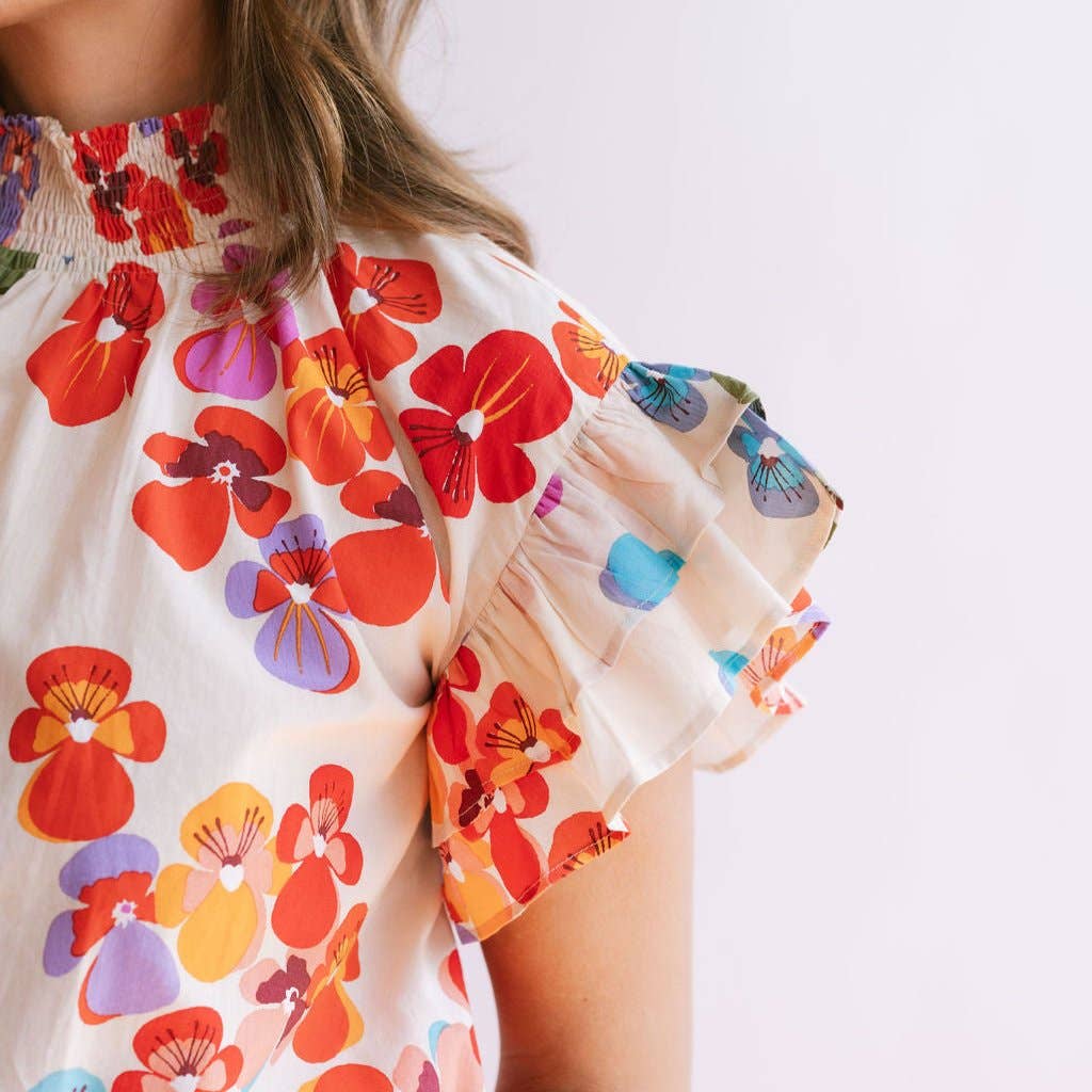Rainbow Flower Flutter Top