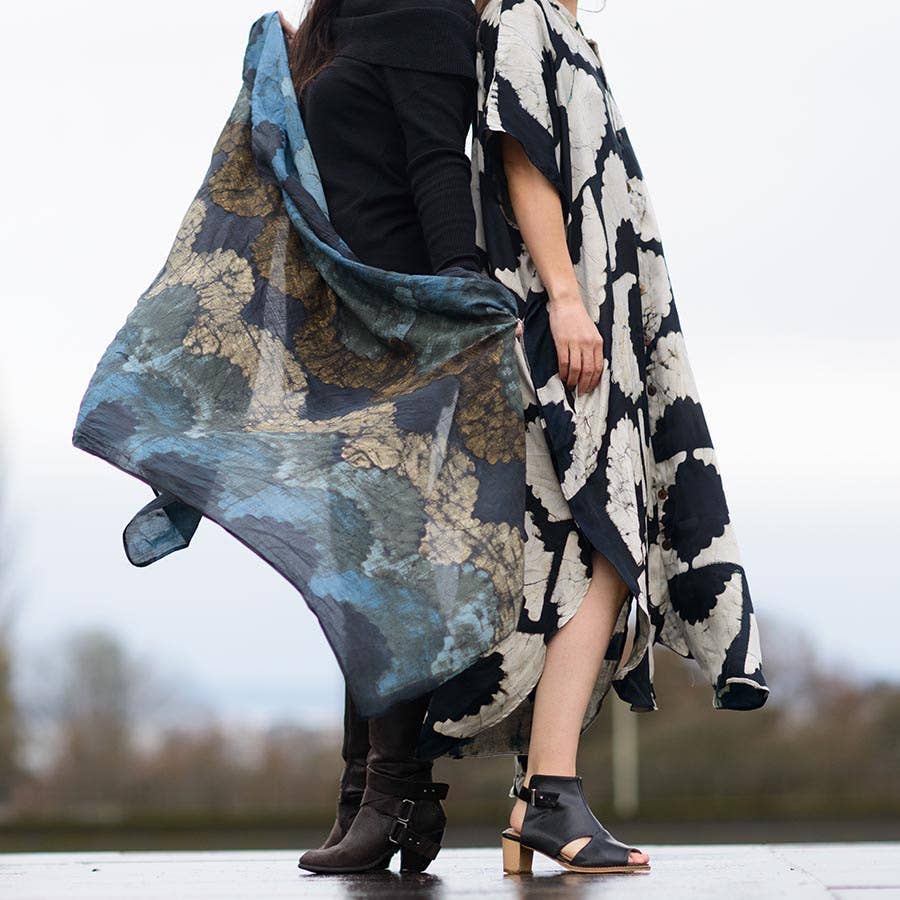 Block print dress Black Silky luxurious soft long - Sunset
