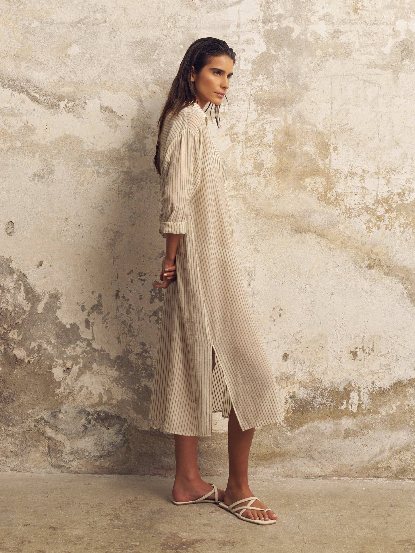 Voyage Shirt Dress - Khaki Green Stripes