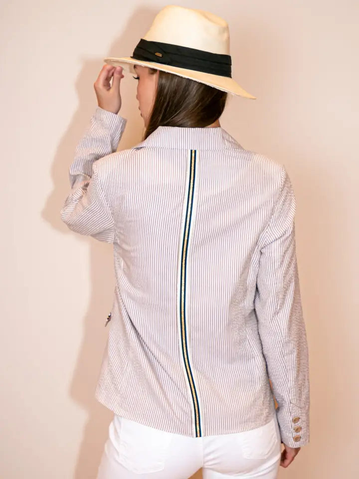 Tan Seersucker Ribbon Stripe Blazer