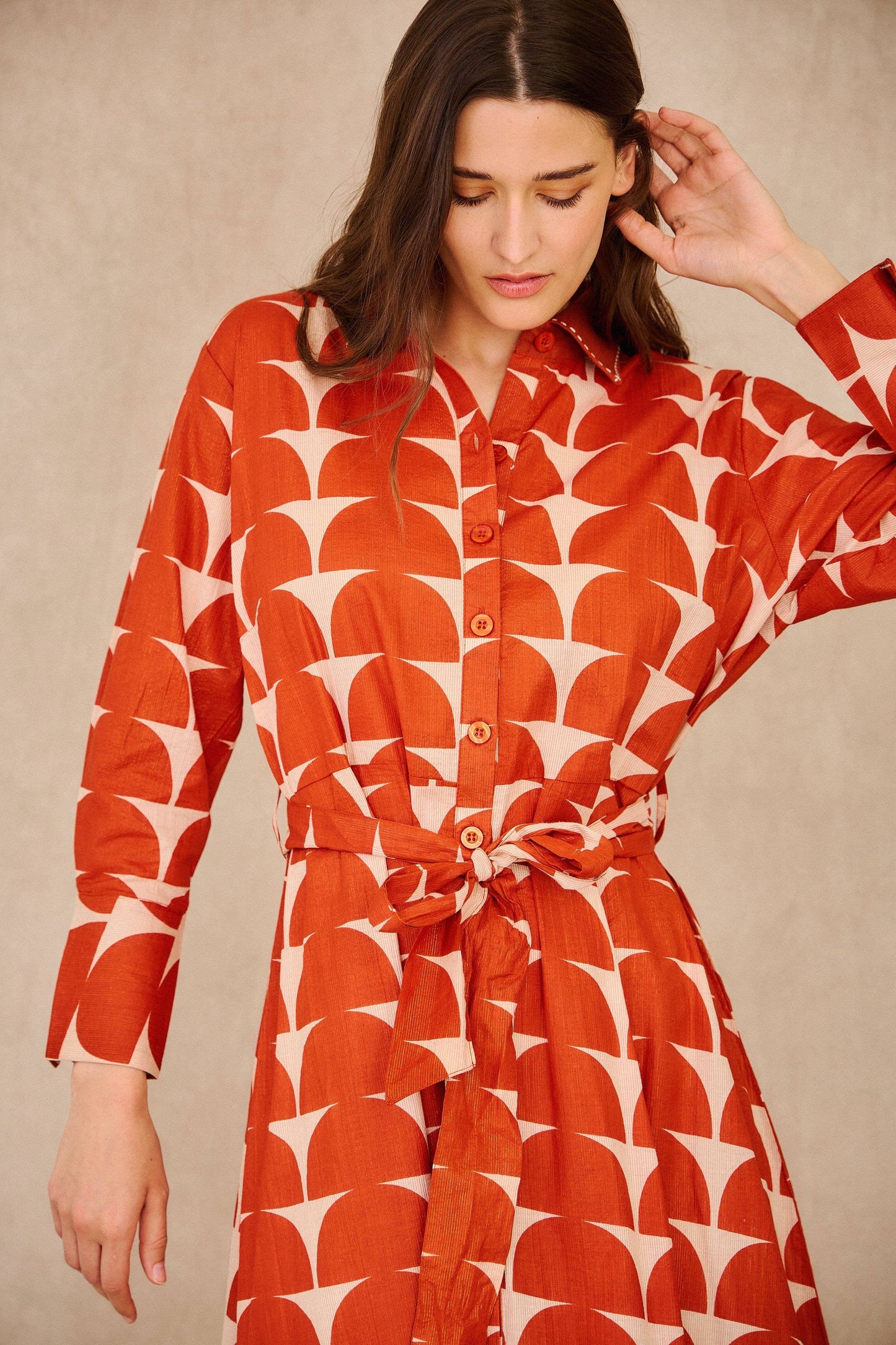 Cotton midi shirt dress