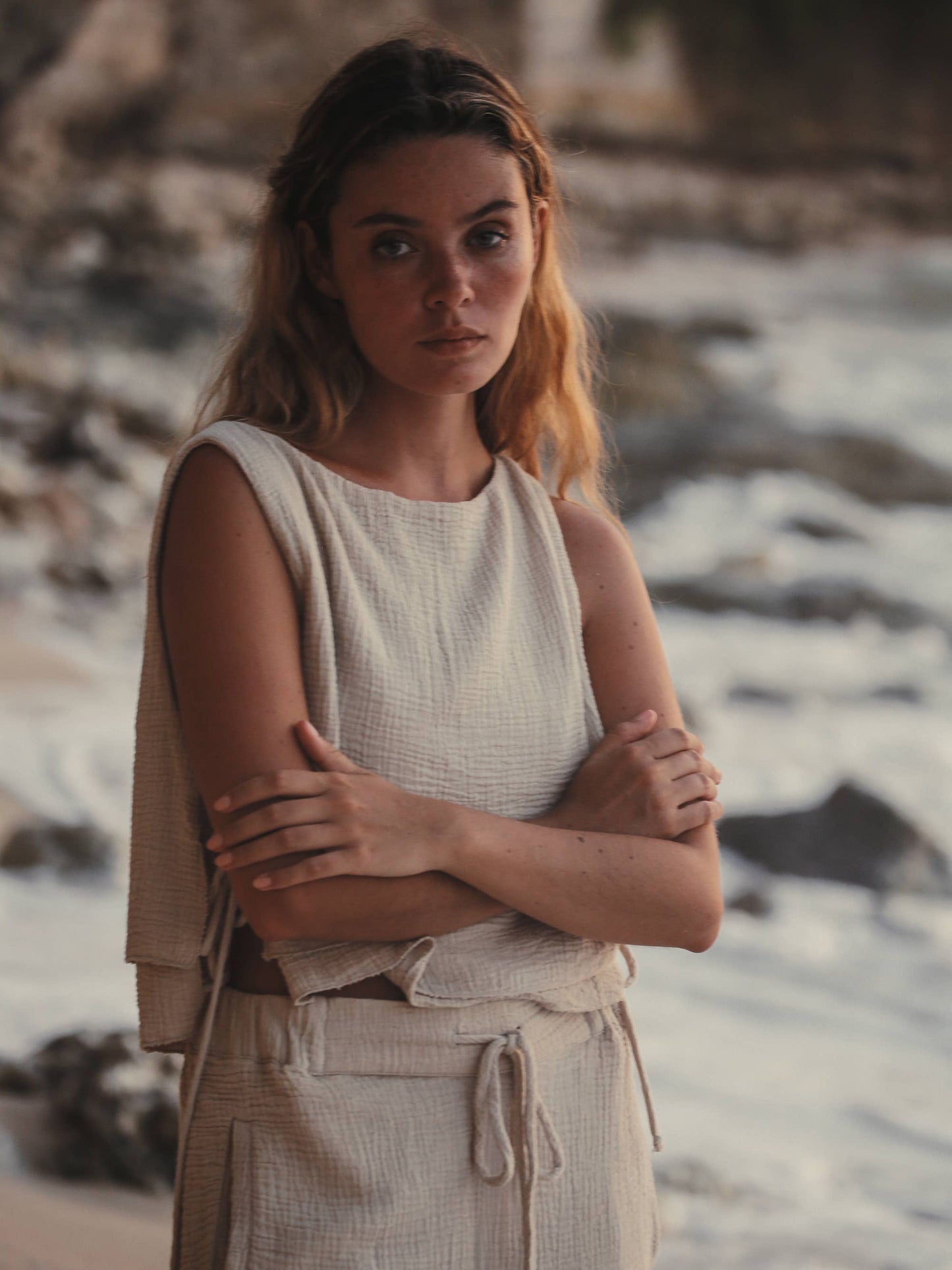 Mia Side Ties Top - Oatmeal
