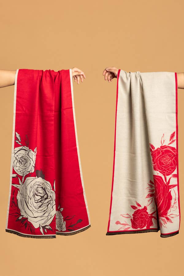 Fiore Reversible Rose Pattern Scarf