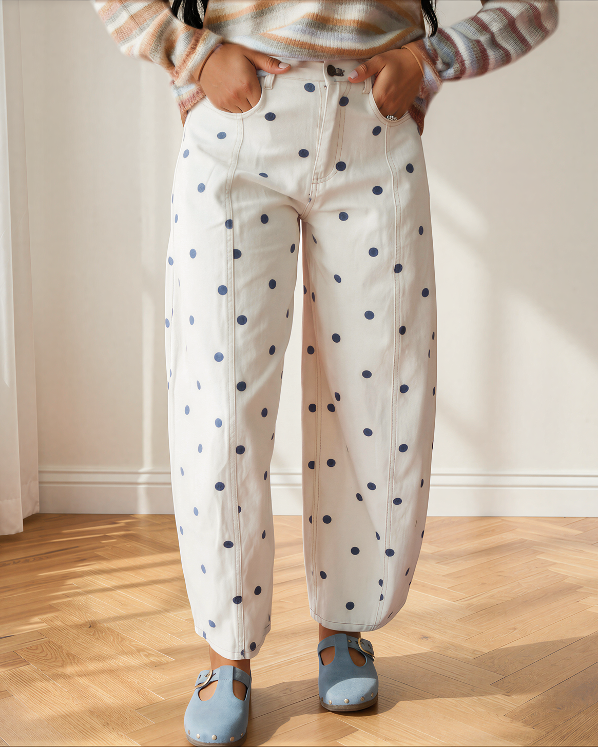 Dallas Polka Dot Barrel Jeans | High Rise Denim