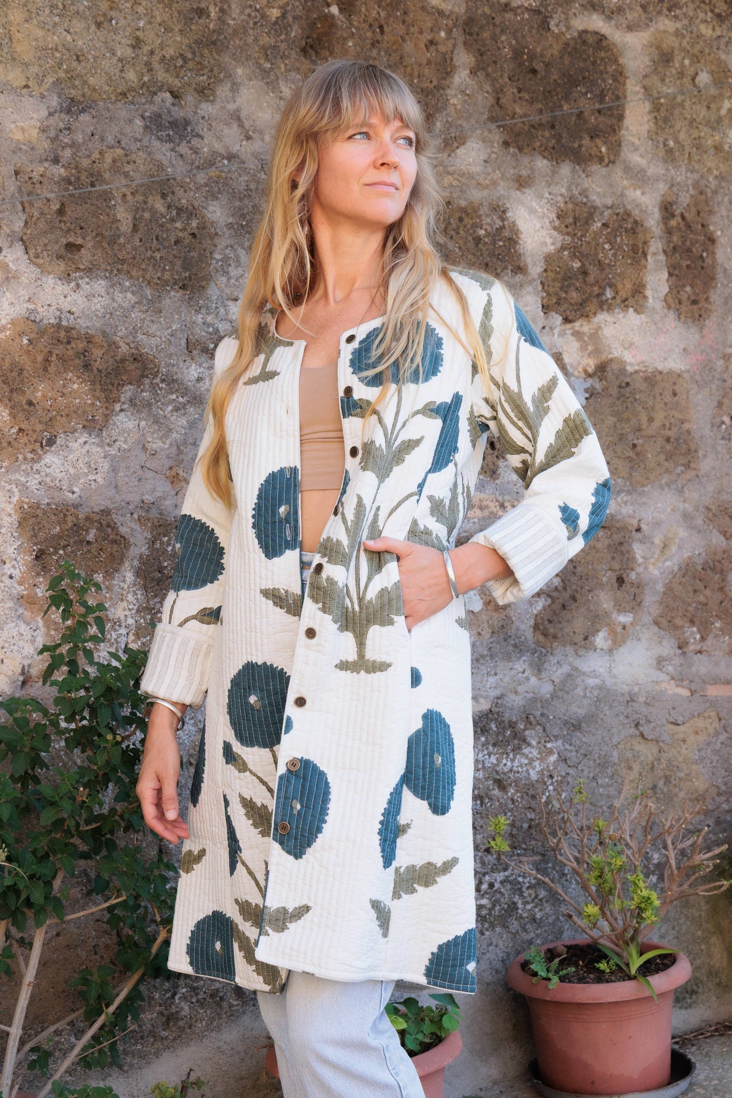 Midi Quilted Daya Coat ~ Blue Poppy