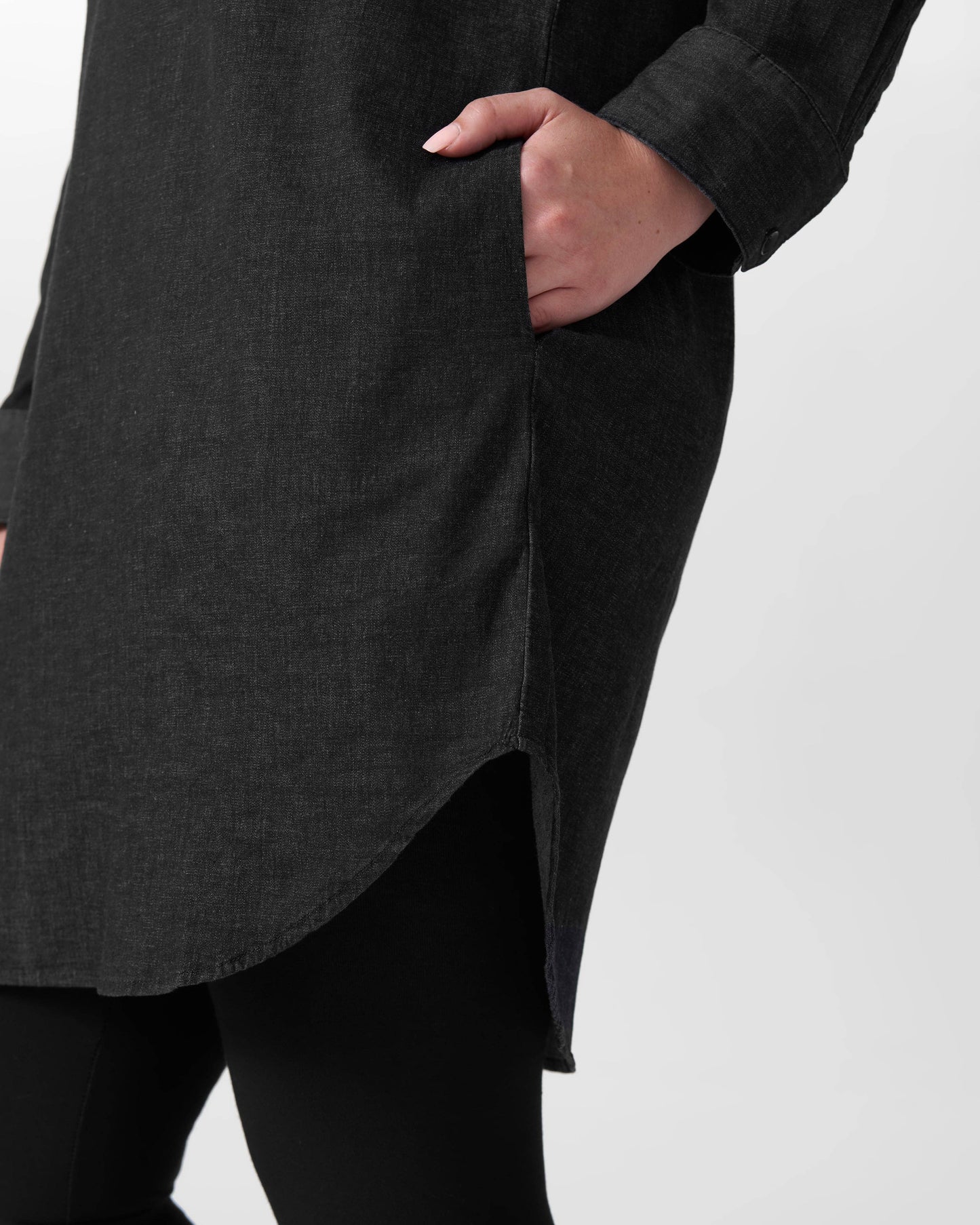 Hannah Stretch Cotton Chambray Shirtdress - Black