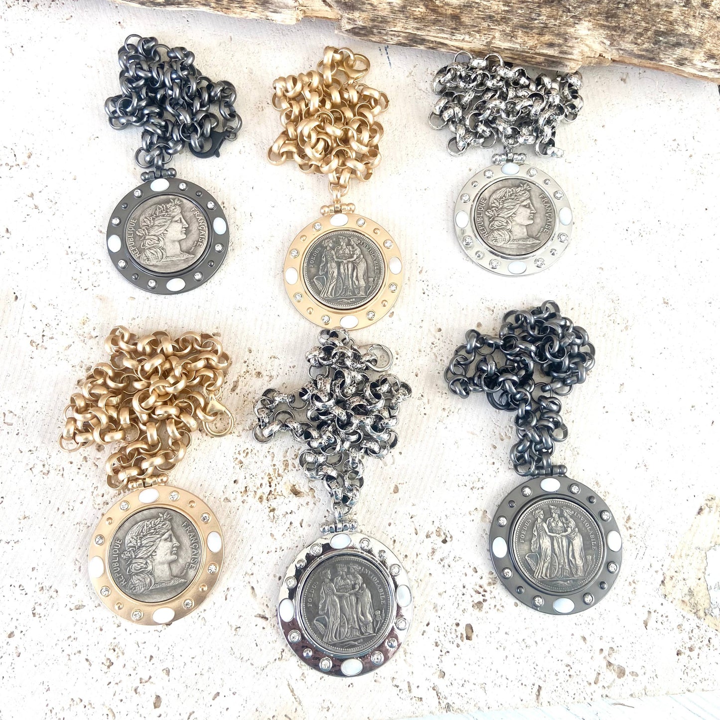 French coin necklace medallion jewelry